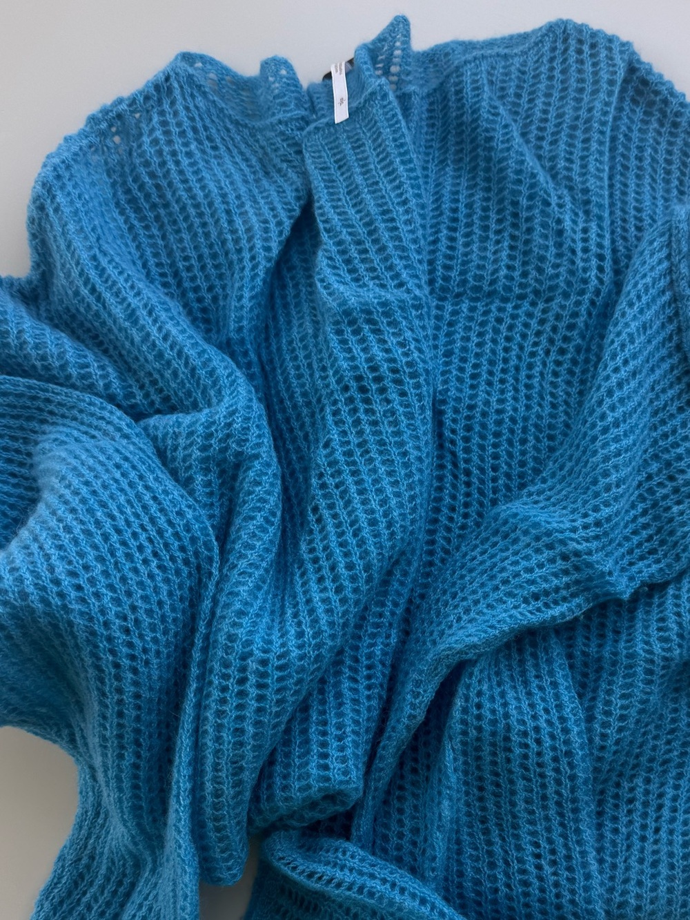 Free People Cashmere Loose Knit Pullover Blue Oversized Sheer, S